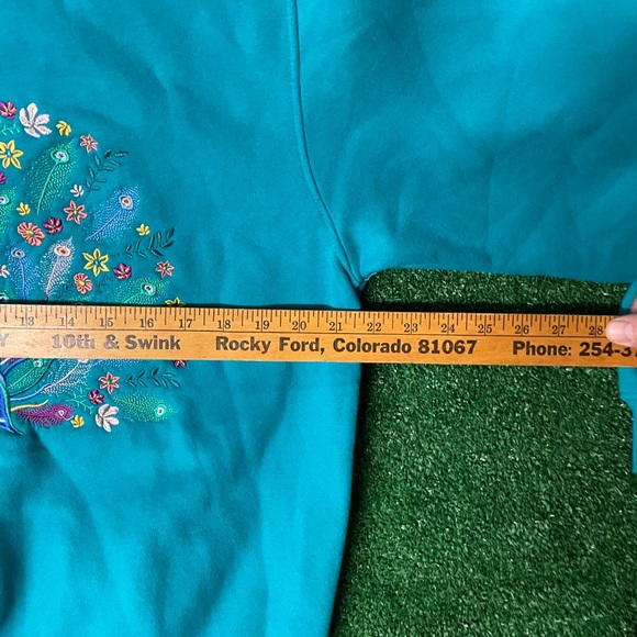 Vintage 1990s Peacock Feather Cute Crewneck Sweater / Double Collar Embroidered - Picture 6 of 8